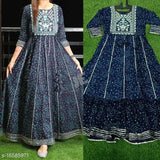 Rayon, three-quarter sleeve Tendy feminine gown with Zari embroidery, India-origin fashion