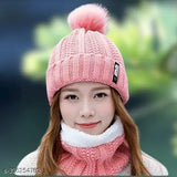 Woolen self-design winter scarf & hat set, warm and fashionable for ladies (Pack of 1), made in China