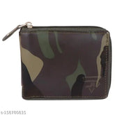 PU men's army round zip wallet, free size checked pattern, crafted in India