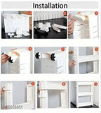 White plastic kitchen trolley with 5 tier slim storage racks, wheels included, ideal for organizing kitchen supplies or household items