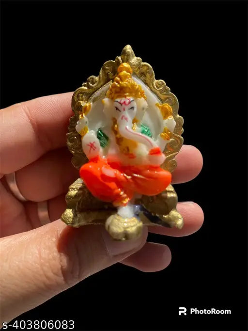 Gold-plated, detailed polyresin Ganesha idol statue for gift - Indian handmade religious sculpture for home decor and puja