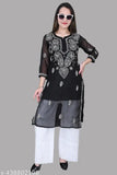 Embroidered Georgette Lakhnavi Chikankari Kurti & Plazzo Set, full embroided and free inner for women, three-quarter sleeves