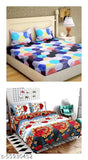 3D printed polycotton double flat sheets, 144 thread count, 4 pillow covers, ideal for adults. Made in India
