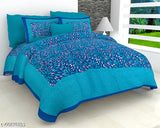 Jaipuri Print Cotton Double Bedsheet with 2 Pillow Covers, 92x82, white and colorful bedding on bed