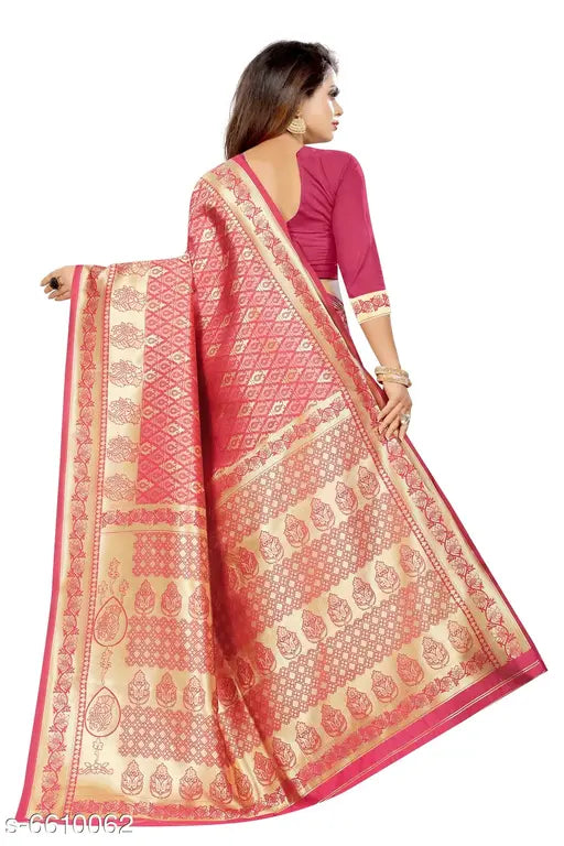 Banarasi silk saree, art silk with zari woven pattern, single free size from Gazal Fashions, India