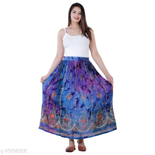 Purvahi Rayon Crepe flared skirt, vibrant tie-dye print, free size, Indian ethnic fashion
