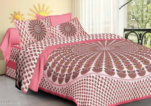 Multicolor Jaipuri print cotton queen size bedsheets pack of 2 with 4 pillow covers, vibrant and traditional bedding for a queen-sized bed