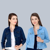Monkey wash denim women's combo jackets set, fashionable long-sleeved denim on hanger