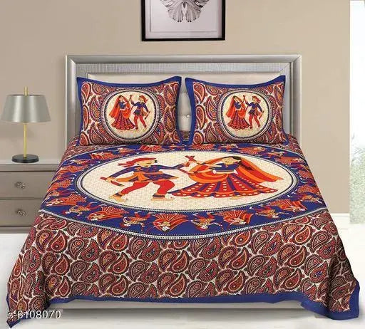 Trendy cotton double bedsheets, 140 thread count, 2 pillow covers included, Queen size from India