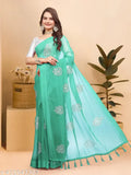 Embroidered chiffon saree with separate blouse piece in matte silk, party wear style