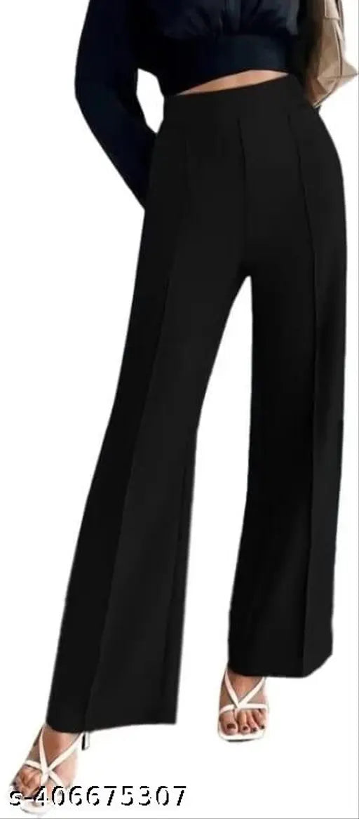 Black Cotton Blend Designer Palazzo Trousers - Solid net, waist sizes 28-36, ideal for women's fashion