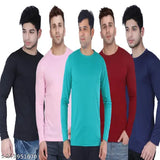 Nylon long-sleeve solid men's t-shirt combo (pack of 5), Indian-made casual tops
