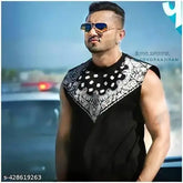 Trending sleeveless cotton t-shirt with Desi Kalakaar print, featuring Sandow Honey Singh artwork, made in India