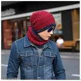 Maroon wool QUEERY Winter Song Ting Cap with cozy neck warmer - 2-in-1 women's winter hat & scarf set, ideal for outdoor activities and daily wear (India)