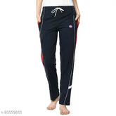 Blue cotton blend straight-fit trousers for women, solid design on a mannequin with size 36 waist and length 39 inches, made in India