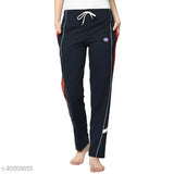 Blue cotton-blend straight-fit trousers for women, solid pattern, one size available (30-inch waist, 38-inch length)