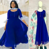 Georgette three-quarter sleeve solid blue dupatta from India, perfect for traditional Indian wear