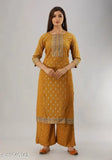 Rayon slub printed long kurti with palazzos, three-quarter sleeves, pack of 2 sizes, Indian ethnic wear