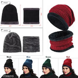 Woolen skull cap & scarf, women's warm winter beanie, solid pattern, India-made