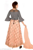 Embroidered net lehenga choli set for girls aged 5-13, art silk top and net dupatta, India origin