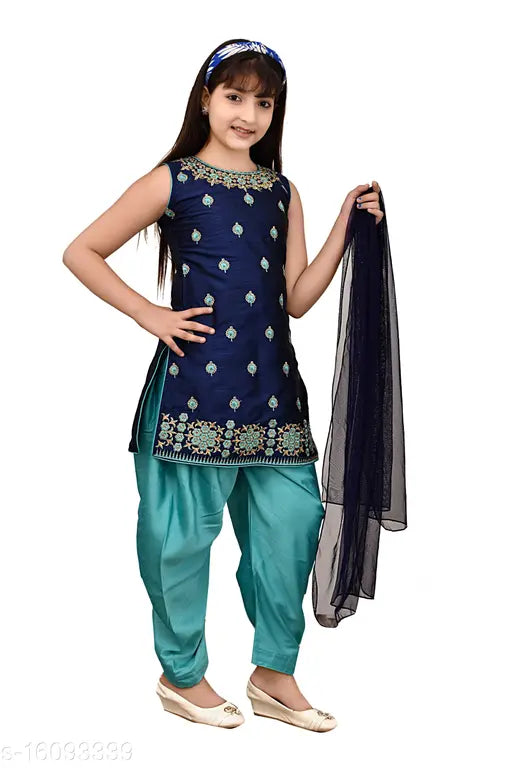 Silk printed net Plazzos dress for girls, three-quarter sleeves, India origin