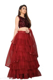 Embellished net Alisha lehenga set with ruffle dupatta and semi-stitched for size 40, Indian fashion
