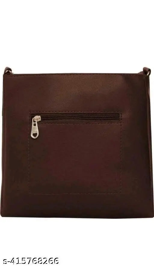 Brown PU compact crossbody bag, minimalist design with 3 compartments for women's everyday essentials