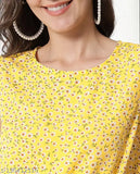 Yellow crepe sleeveless floral print short jumpsuit for women, suitable for events like parties and meetings, made in India