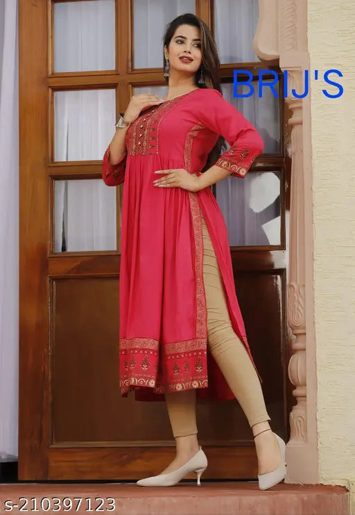 Rayon latest NYRA cut kurta, solid color, 3/4 sleeve, 48" length for women's fashion