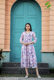Pink Georgette Printed Kurta, long knee-length skater dress, traditional formal wear for women