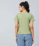 Green cotton short sleeved women's typography t-shirt by CHIMPAAANZEE, featuring printed design
