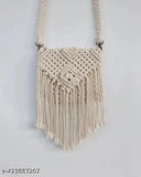 Handmade jute macrame crossbody bag with embroidered pattern, zipper, and free size