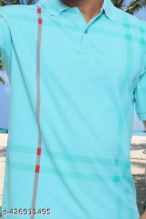 Cotton blend polo neck t-shirt for men, regular fit, printed pattern. Grey cotton t-shirt on hanger, close-up view