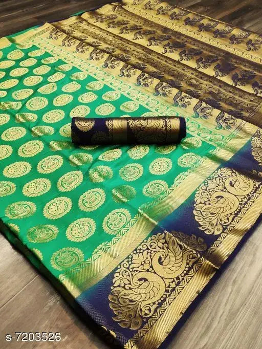 Beautiful Belaton silk saree in free size (6.3m), gold-woven Georgette blouse