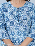 Rayon floral printed flared blue kurta - Premium quality rayon, vibrant floral design, classic round neck, 3/4 sleeves, flared style, stunning blue color