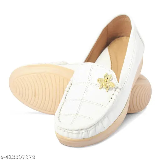 Synthetic leather white ballerinas for women and girls, comfortable and stylish "Women White Bellies" slip-on flats, ideal for parties and casual wear (India origin)