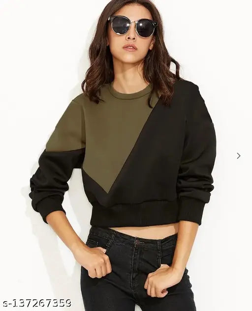 Colorblocked long-sleeve cotton crop top for women and girls, stylish full sleeves, India origin