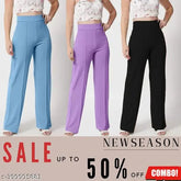 Cotton blend high-rise bootcut bellbottom trousers set, vintage-inspired women's trouser pants in 3 sizes