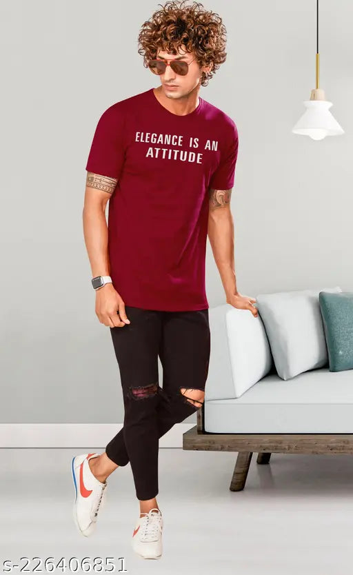Maroon high density cotton round neck half sleeve T-shirt by PEPP N HAGG, trendy and stylish for everyday wear with jeans or trousers