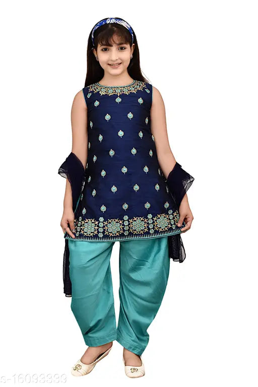 Silk printed net Plazzos dress for kids, three-quarter sleeves, India origin