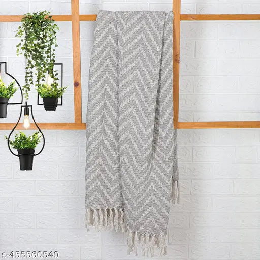 Grey reversible quilt Ikkat sofa blanket cover, 50 x 60 inches for 3-seater sofas - MILZON