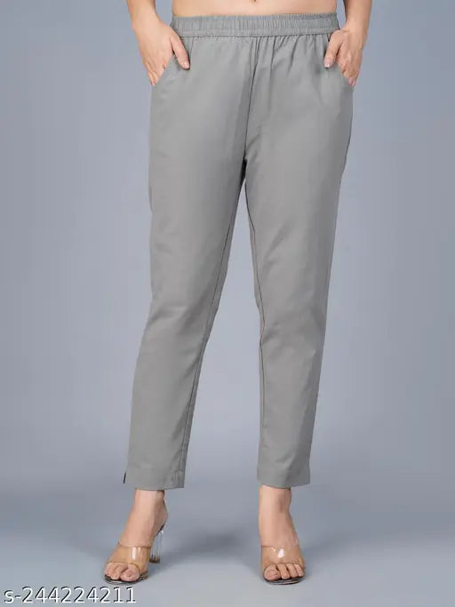 Teal blue and grey cotton trousers set for women, two pairs with solid patterns, Indian origin