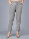 Teal blue and grey cotton trousers set for women, two pairs with solid patterns, Indian origin