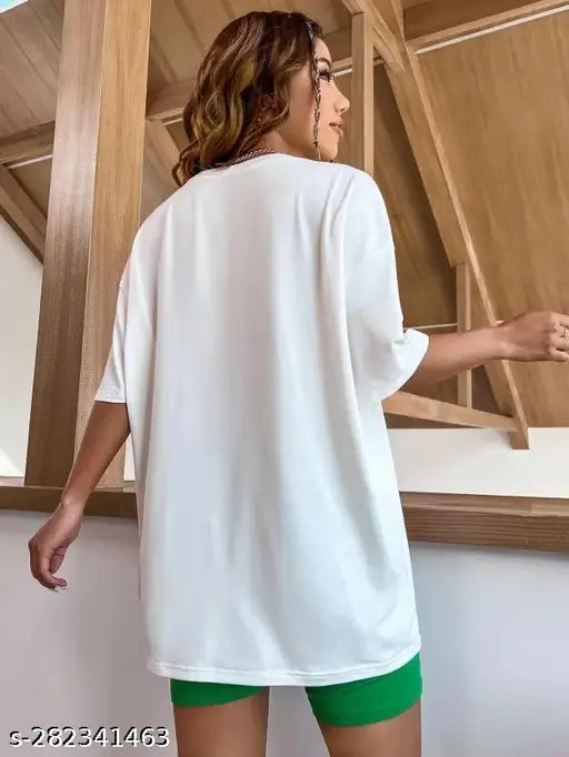Pure cotton, oversized printed women's t-shirt. Breathable, comfortable, and trendy. Indian origin