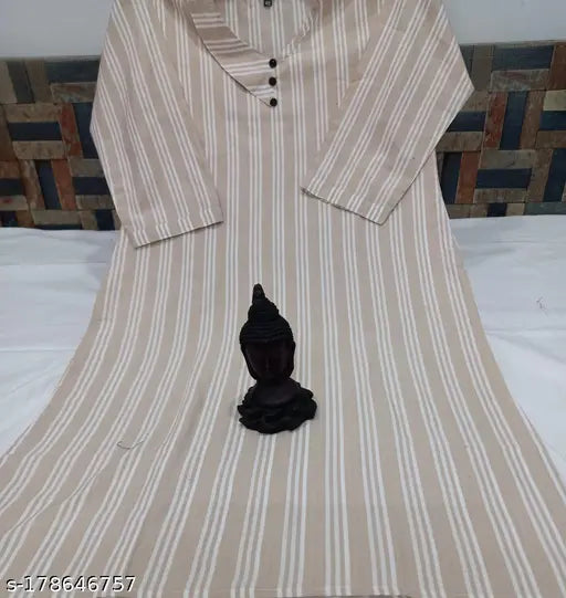 Cream and Grey Lining Striped Kurti Pack of 2 - High-quality cotton women's top wear, perfect ethnic addition to your wardrobe (India)