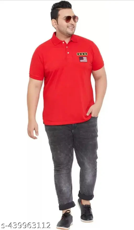 Men's short-sleeve solid cotton check T-shirt, plus size, classic polo design. Breathable, machine washable, versatile style available in various colors and sizes. Made in India