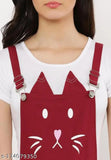 Maroon cat print jumpsuit, printed net fabric, short sleeves, fashion accessory for women, India origin