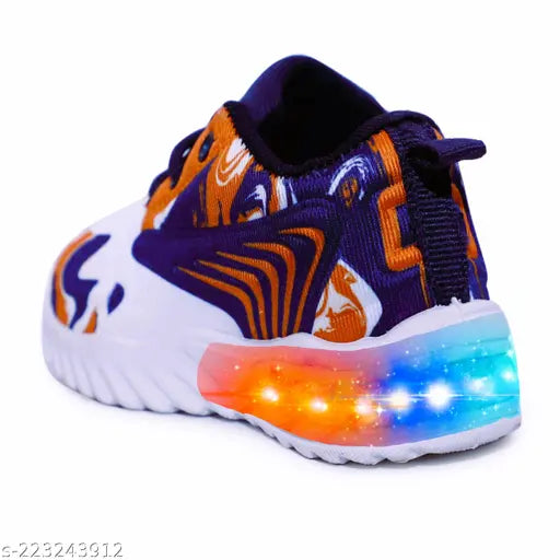 Colorblocked canvas and rubber LED kids' shoes by Boomer Cubs, India