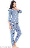 Sky blue satin polka dot print pyjama set for women and girls, imported fabric night suit by Jerry