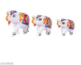 Hand-crafted red-green elephant figurine set, 6 pieces in ceramic, traditional Indian decor for living room